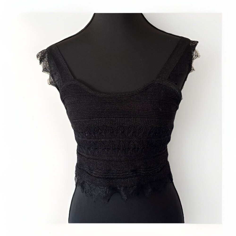 ZARA Womens Sheer Crop Top Black Fairy Whimsigoth Boho Grunge Minimal Size Small